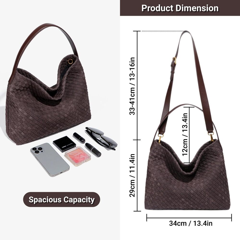 4235 Woven Suede Hobo Bag Trendy Slouchy Shoulder Tote Purse with Leather - Picture 5 of 7